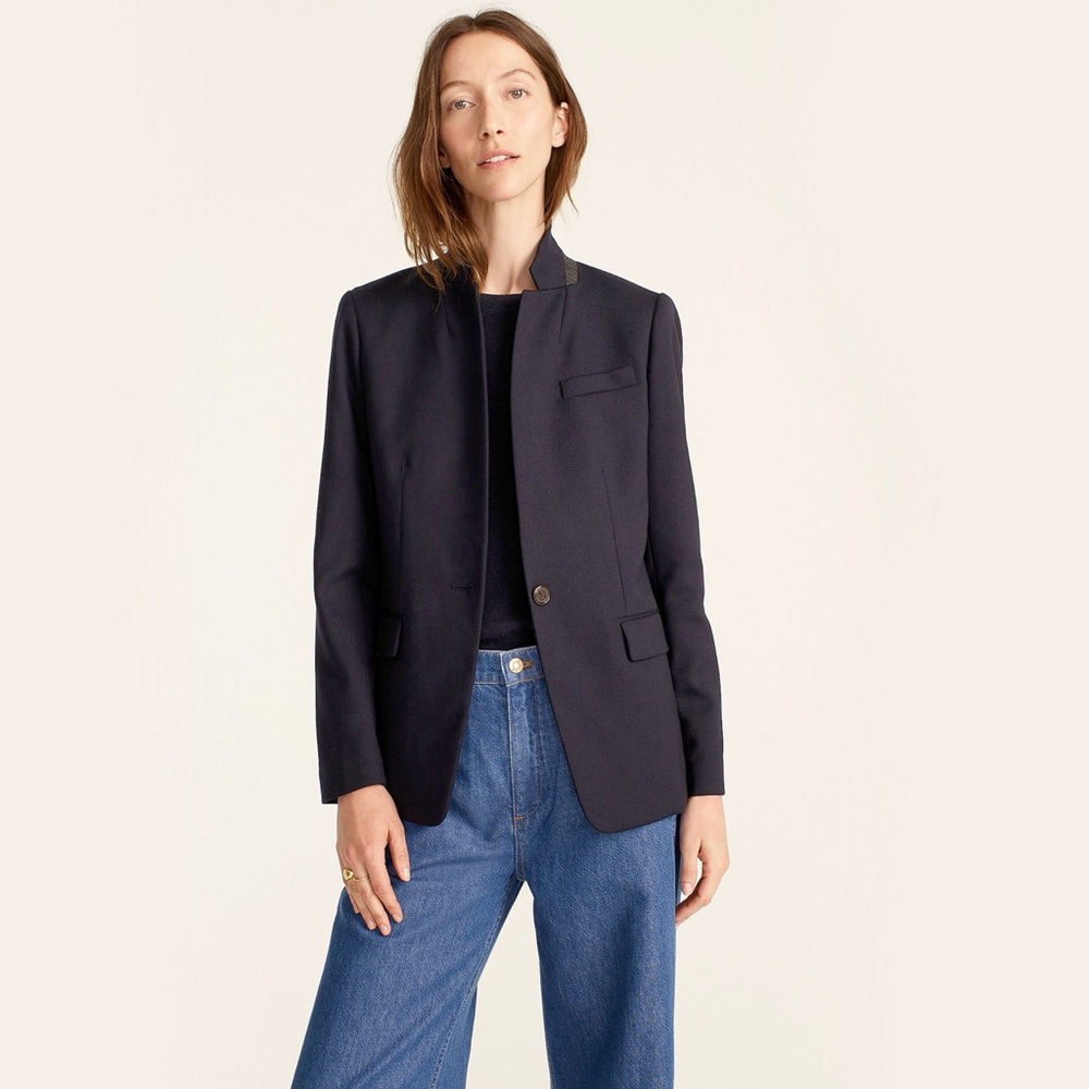 nwt j.crew  wool flannel regent blazer in navy blue, size 4